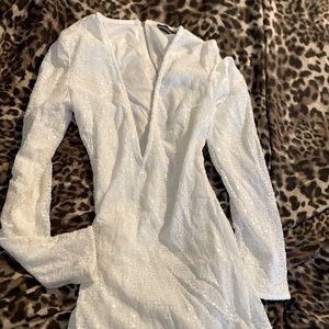 Slim Tight Sequin Long V Neck Mini Dress!!